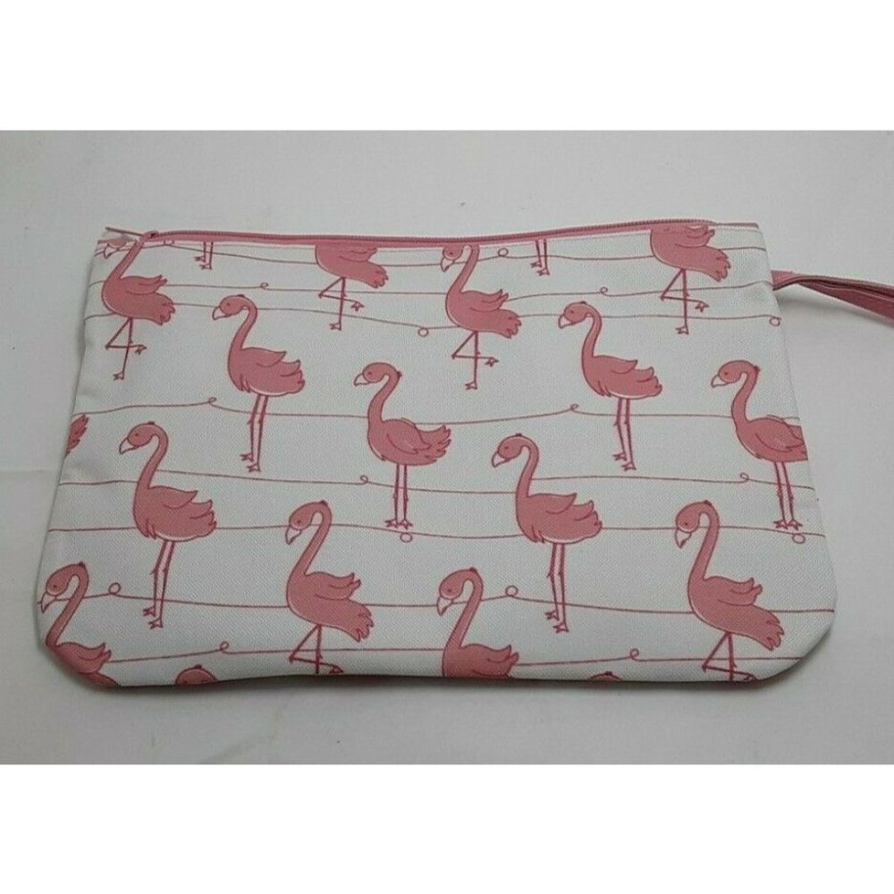 Flamingo Bikini Bag Wet Dry Bag Zippered Swim Sack Wristlet Touchscreen Pocket - Picture 3 of 6